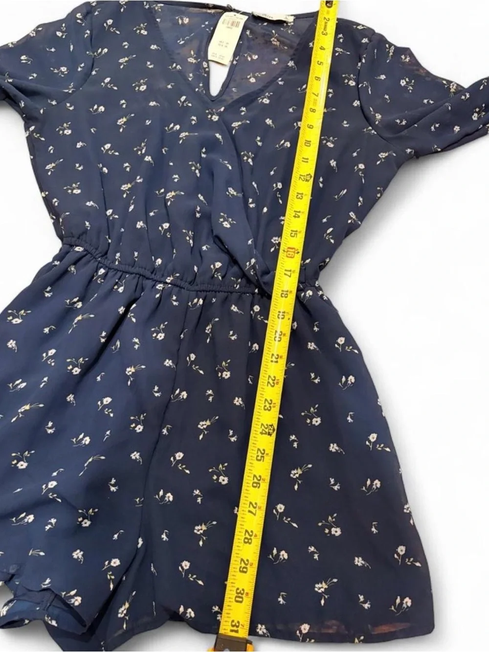 NWT Hollister Navy Floral Wrap Front Sheer Romper | Large